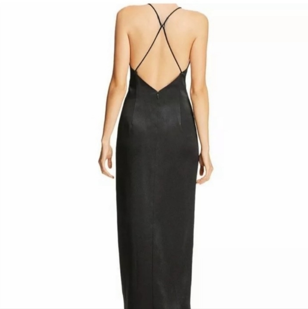 AIDAN MATTOX | Spaghetti Strap Satin Ruffle Maxi Dress